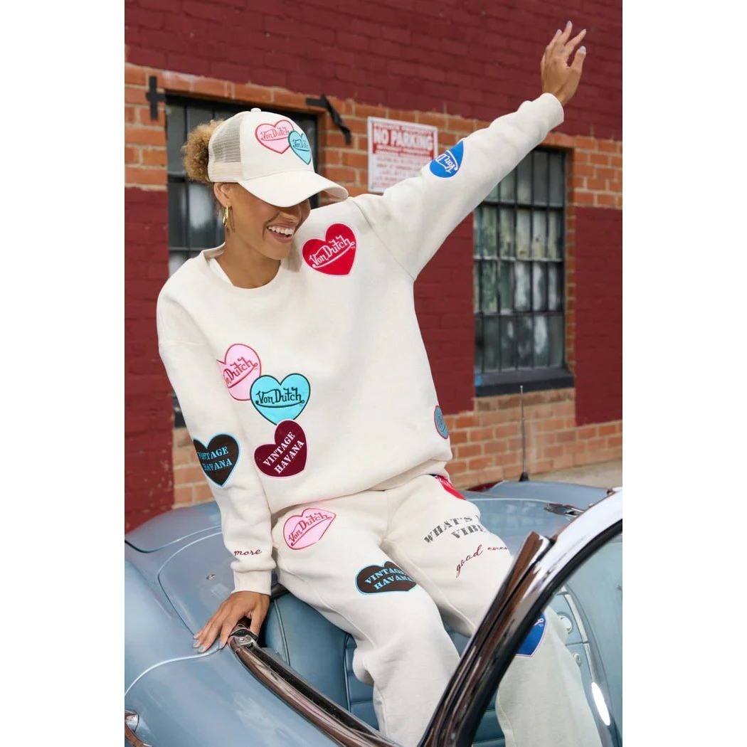 Von Dutch X Vintage Havana Heart Patch Sweatsuit Set Heathered Sand Medium New